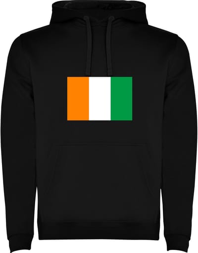 Zwarte unisex hoodie met Wereldse vlaggen het land Ivoorkust merk Roly maat M