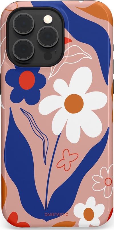 Casetastic hoesje geschikt voor Apple iPhone 15 Pro Max - MagSafe - Dubbellaagse bescherming - Eenvoud in bloei - Fashion Case - Perzik Donkerblauw Wit