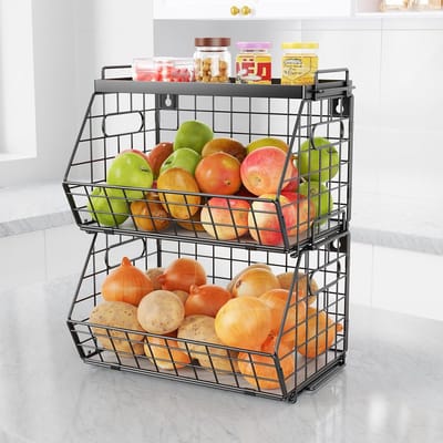 Fruitmand met Twee Niveaus voor Tafel en Keuken