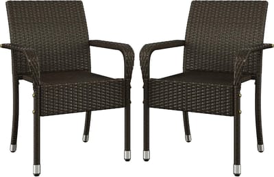 Tuinstoelen Set van 2 Rotan - Stapelbare Terrasstoelen met Armleuningen - Weerbestendige PE Rotan Tuinstoel voor Balkon, Tuin en Terras - Comfortabele Buitenstoelen, Balkonstoelen, Tuinmeubelen