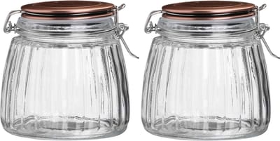 Urban Living Voorraadpot/bewaarpot - 2x - 1L - glas - met beugelsluiting - koperen deksel