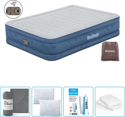 Bestway luchtbed - 2-Persoons - 152 x 203 x 46 cm - Grijs - Inclusief pomp - Hoeslaken - Kussen - Kussenbeschermer en Reparatieset