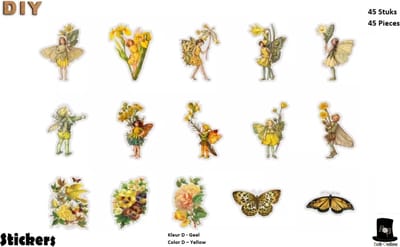 Bob Online ™ - 45 Stuks – Geel - Feeën Stickers PET –  Yellow Fairy Stickers – Feeën Stickers Transparant – Feeën Stickers voor Scrapbooking, Kaarten Maken, Decoupage, Cadeau’s inpakken, DIY Ambachten, Waterflessen, Telefoonhoesjes, Laptops