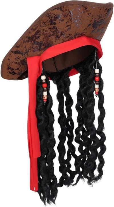 Piratenkapitein Kostuum met Deluxe Tricorn Hoed, Dreadlocks en Beads voor Halloween en Cosplay Accessoires