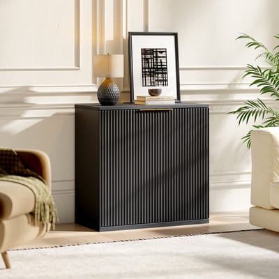 MODENUIT Dressoir - Geribbelde Front Met 2 Deuren - Voor Woonkamer, Slaapkamer En Hal - MDF - 80x40x80 Cm - Zwart