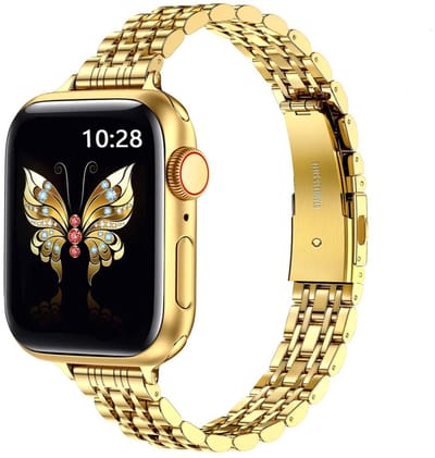 Stalen bandje - RVS - geschikt voor Apple Watch series 1/2/3/4/5/6/7/8/9/10/11/ SE (1,2,3) / Ultra (1,2,3) met maat 44 mm / 45 mm / 46 mm / 49 mm - goud