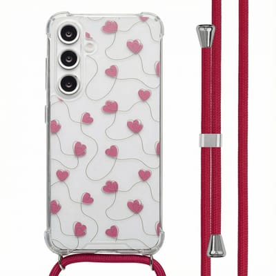 imoshion Hoesje - Geschikt voor Samsung Galaxy S24 FE - Design Hoesje met Koord - Dusty Rose Connected Hearts