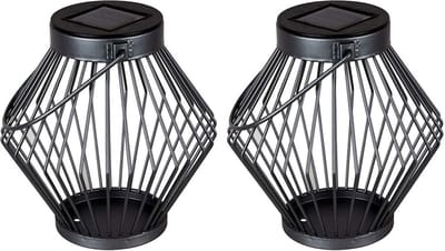 Solar LED Lantaarns Rotan 17 cm - Draadloos op zonne-energie - Grijs - DUOPACK