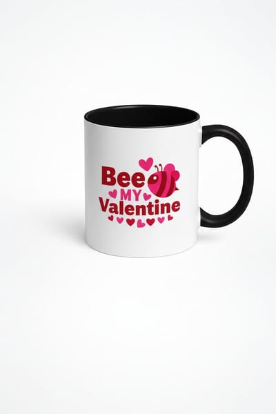 Bee My Valentine Mok - Romantische Beker met Bij & Harten | Valentijn Cadeau Wit/Zwart