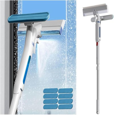 Raamreiniger met Rakel - Glaswasser Set - Vlekkeloos Glas - 4-in-1 Draaibare Kop - 334 cm Uitschuifbaar - Wit