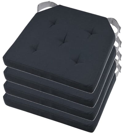 Stof Textile stoelkussen DUO - 4x - antraciet - 38 x 38 x 4 cm - klittenband sluiting - zitkussens - binnen/buiten