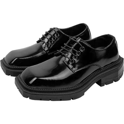 Lente en Zomer Nieuw Niche High-end Vierkante Neus Leer Heren Britse Stijl Zakelijk Platform Derby Schoenen 44 black