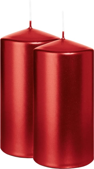 Wiedemann Cilinderkaars/stompkaars - 2x - metallic rood - 12 x 6 cm - 33 branduren - zuilkaarsen