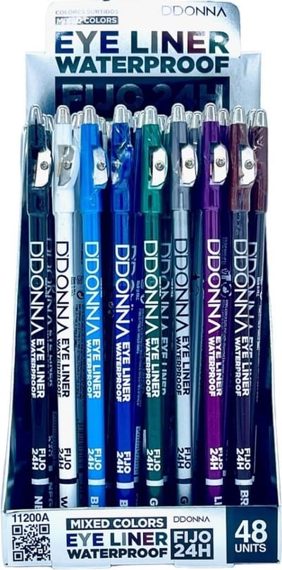 D'Donna - Set met 8 kleuren - Extra lang oogpotlood met puntenslijper - Eye Liner - Waterproof - Zwart - Wit - Blauw - Blauw - Groen - Zilver Grijs - Paars - Bruin