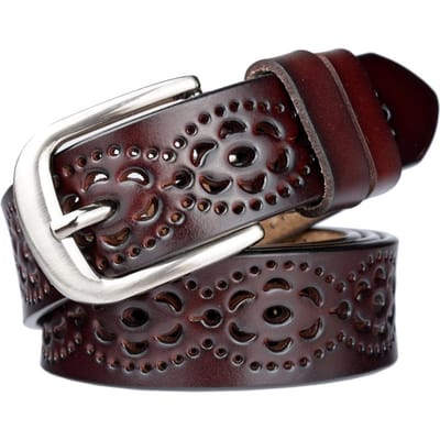 Mode dames echte koeienhuid riem persoonlijkheid holle jurk riem decoratie casual echte koeienhuid riem delicate damesriem 120cm koffie