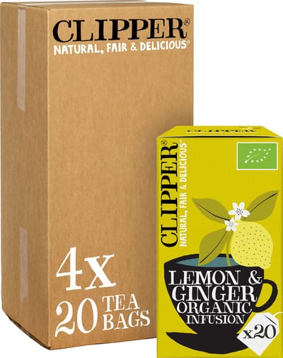 Clipper Thee Lemon & Ginger 4 x 20 - (4 pakjes van 20 theezakjes, totaal 80 theezakjes)
