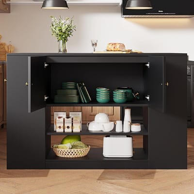 Keukeneiland - Keuken dressoir - Extra werkruimte - Inklapbaar blad - 140x90 cm - Zwart