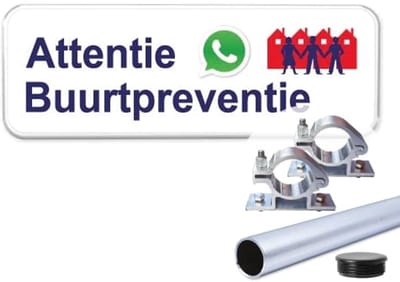 Buurtpreventie Whatsapp - Weerbestendig Aluminium - 40x15 cm - Bevestiging: Met paal 120 cm + paalbeugels + paaldop