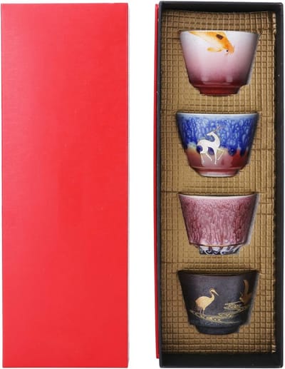 Set van 4 Keramische Theekoppen en Theepot, Aziatische Porseleinen Theeset, Perfect voor Kung Fu Thee en Sake