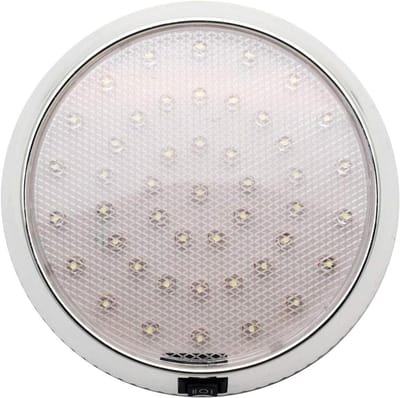 Riloer 12V 9W auto LED-binnendaklamp, witte verlichting Ultradunne chromen spotlamp ronde leeslamp, universeel voor autobusjes, aanhangwagens, caravans, vrachtwagens