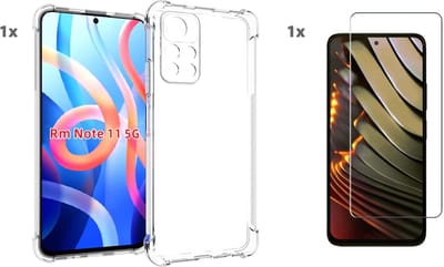 Hoesje geschikt voor Xiaomi RedMi Poco M4 Pro 5G Transparant Hoesje Met Bumper en Glas Screenprotector - Xiaomi RedMi Poco M4 Pro 5G case - Xiaomi Poco M4 Pro 5G backcover - Ntech hoesje