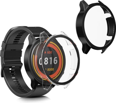kwmobile 2x cover geschikt voor Xiaomi Mi Watch / Mi Watch Color Sport - Fitnesstracker cover van gehard glas en kunststof frame set zwart / transparant