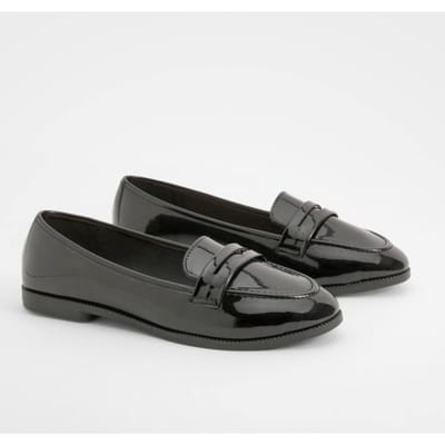 boohoo Dames Wide Fit Patent Loafers | Zwart | Maat: 37