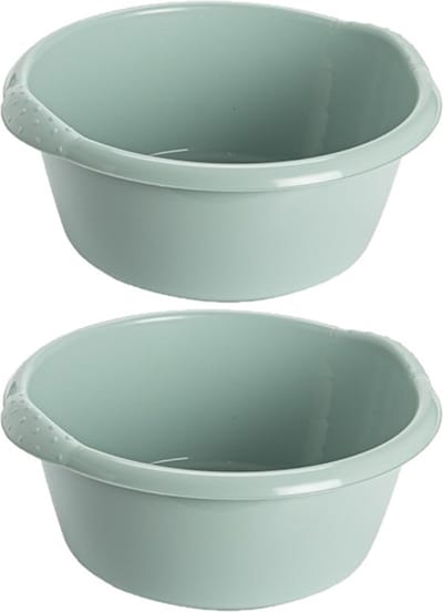 2x stuks kunststof plastic afwas teiltje/afwasbak rond 15 liter zacht mintgroen - Diameter 42 cm x Hoogte 17 cm - Schoonmaak/huishouden