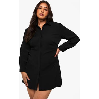 boohoo Dames Plus geraffelde zij-shirtjurk | Black | Maat: 28