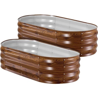 Lot de 2 bacs de jardin surélevés galvanisés, 1200 x 600 x 300 mm, Kits de jardinières métalliques ovales d'extérieur, Jardinière de jardin sans fond avec gants, Alu-Zinc, pour