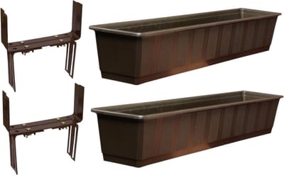 Set van 4 kunststof plantenbakken bruin rechthoekig 80 cm met 8 verstelbare balkon/muurbeugels