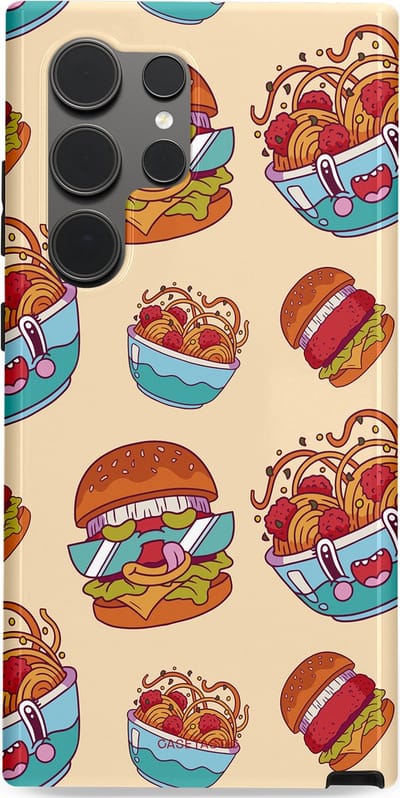 Casetastic Hoesje Geschikt voor Samsung S24 Ultra - Stijlvolle Beschermende Duo-layer Case - Cartoon Hamburgers