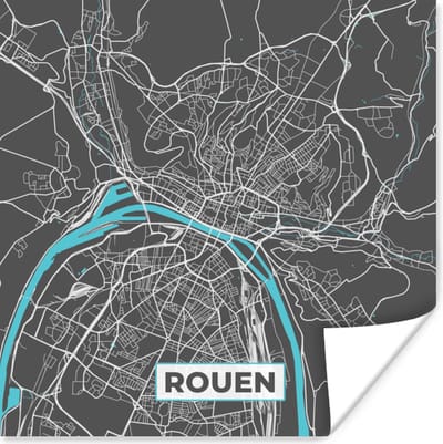 Poster Frankrijk - Plattegrond - Rouen - Kaart - Stadskaart - 100x100 cm XXL