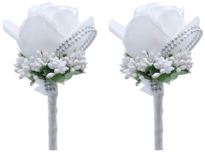 Dailygoody - Kunstbloemen - Boutonniere - 2 stuks - Roze zijde - Bruiloft decoratie - Multifunctioneel - Kantoor en buiten gebruik