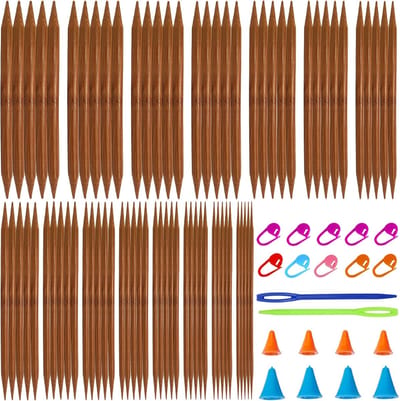 Famanu – Breinaalden bamboe set 15 maten (75 stuks) naaldspelset - breinaalden voor sokken - breinaalden set 2 mm-10 mm met breiaccessoires