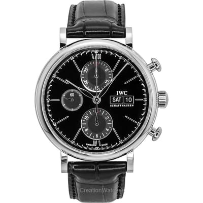 IWC Portofino Chronograaf Leren Band Zwarte Wijzerplaat Automatisch IW391029 Herenhorloge zwart
