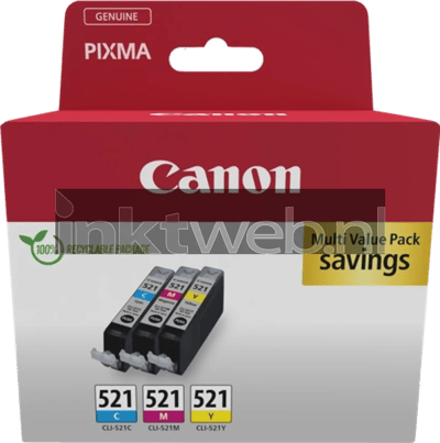 Canon Inktcartridge CLI-521 Origineel Combipack Cyaan, Magenta, Geel 2934B015