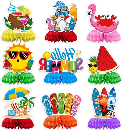 Allecto Plus - 9 stuks honingraat-tafeldecoratie zomerfeest - tafeldecoratie met honingraatballen - middenstukken decoratie - 3D-honingraattafeldecoraties - verjaardag en Hawaï thema