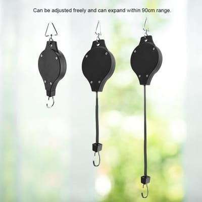 Poulie Rétractable Télescopique Réglable Cintre Descendant pour Plantes en Pot black