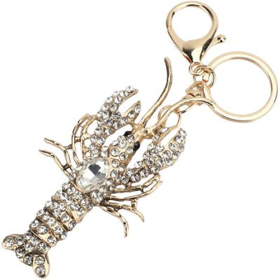 Porte-clés Homard Strass Alliage de Zinc Pailleté Bling Étincelant Accessoire de Sac à Main pour Femmes Filles Blanc beige