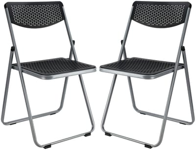 Home & Styling Klapstoel voor buiten/binnen - 2x - zwart - 48 x 82 cm - stevig kunststof - Bijzet stoelen - Vouwstoelen
