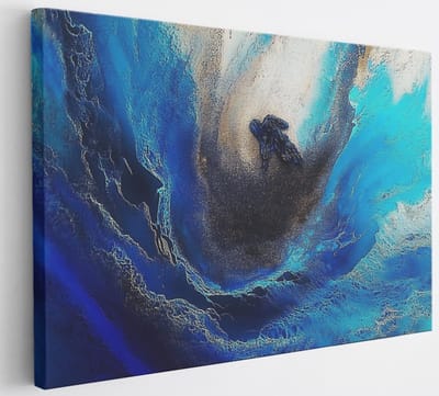 Saammp Canvas Schilderij - Golvend - Blauw - Abstract kunstwerk - 30x20 - Foto op canvas - Wanddecoratie - Muurdecoratie Woonkamer - Slaapkamer decoratie - Canvas Print