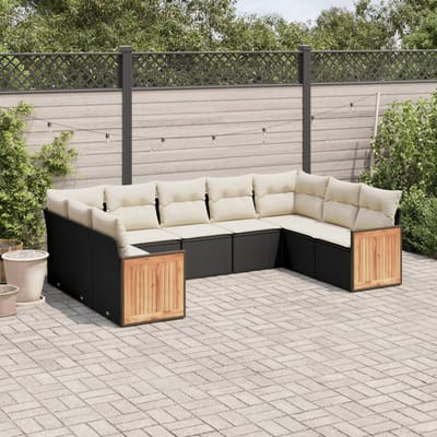 vidaXL - 9-delige - Loungeset - met - kussens - poly - rattan - zwart