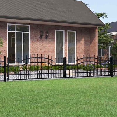 vidaXL - Hekpoort - KAMPEN - met - speerpunt - zwart - 394,5 - x - 78 - cm - staal