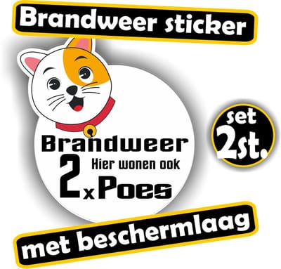 Jerma - Brandweer - Poes Aanwezig in huis - sticker - 2 st - Ø 9 cm - zelfklevend - weerbestendig