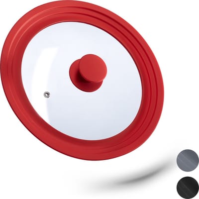 glazen deksel - voor pannen van Ø 22 - 26 cm - vaatwasserbestendig - siliconen rand - rood