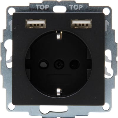 KOPP - Wandcontactdoos - Athenis HK07 - Inbouw - 1-voudig Stopcontact - 2-voudig USB Aansluiting - Randaarde - Kinderbeveiliging - Mat Zwart