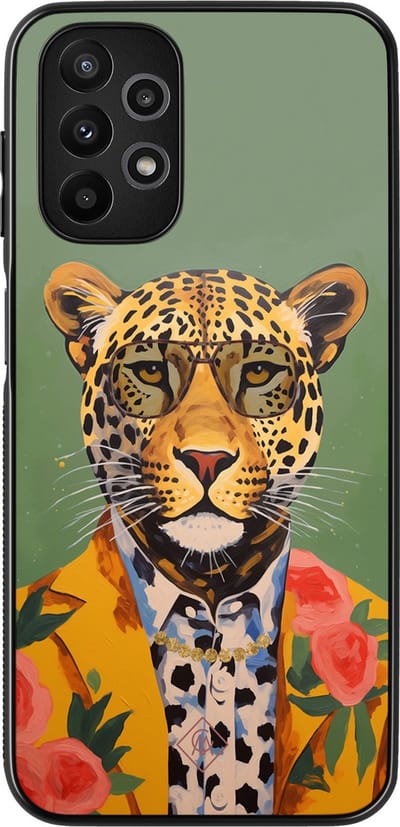 Casimoda® hoesje - Geschikt voor Samsung Galaxy A13 4G - Luipaard Hipster - Zwart TPU Backcover - Luipaardprint - Groen