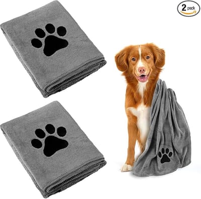 Daity 2-pack hondenhanddoeken - superabsorberend - geschikt voor katten en honden - grijze snel drogende microvezel handdoeken voor huisdieren - 75 x 35 cm - geschikt voor katten - honden of andere huisdieren