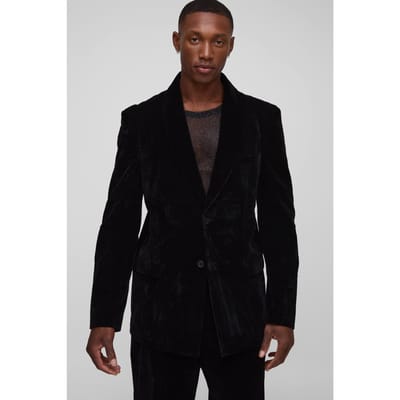Relaxed Fit Shawl Kraag Velours Blazer | Black | Size 36